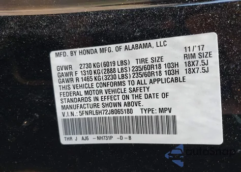 2018 Honda Odyssey Ex-L из США, поврежденный, VIN 5FNRL6H72JB065180